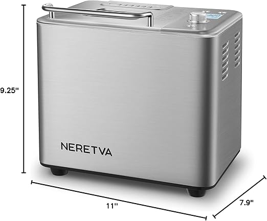 Neretva Bread Maker, 20-IN-1 2LB Bread Machine Dual Heater Bread Maker Machine Automatic with Nonstick Ceramic Pan, 15H Timer & 1H Keep Warm Set, Low Noise, Stainless Steel Breadmaker Recipe-Silver