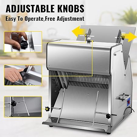 Commercial Bread Slicer, 370W Electric Bread Cutting Machine, Loaf Cutting Board & Knife Slicing Guide, 12mm Blades, Stainless Steel, for Bakery, Kitchen, Coffee Shop