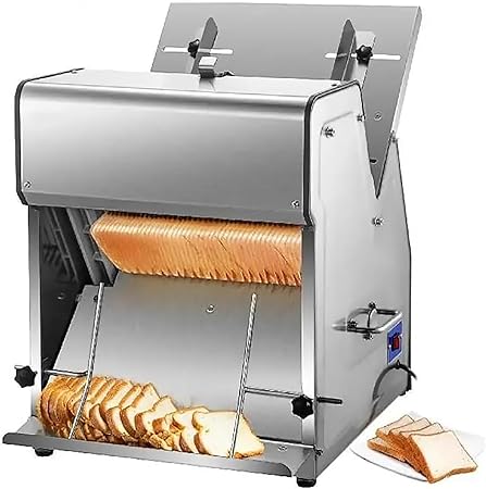 Commercial Bread Slicer, 370W Electric Bread Cutting Machine, Loaf Cutting Board & Knife Slicing Guide, 12mm Blades, Stainless Steel, for Bakery, Kitchen, Coffee Shop